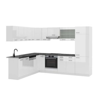 Vicco Cocina Esquinera R-line, Blanco Alto Brillo/blanco, 227 X 287 Cm, Et Antracita
