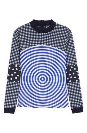 Jean Paul Gaultier Vichy & Target Mixed Print Jersey Top in White/Navy at Nordstrom, Size X-Small