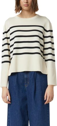 Comma Strickpullover COMMA, Damen, Gr. 34, wei&szlig;, Strick, Obermaterial: 71% Viskose, 29% Polyester, geringelt, l&auml;ssig geschnitten h&uuml;ftbedeckend, Rundhals, B&uuml;