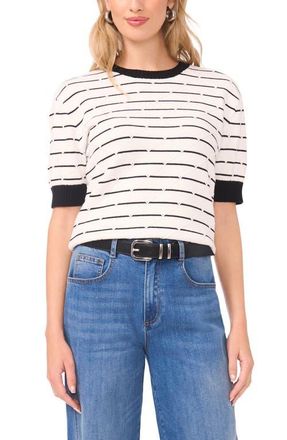 Vince Camuto Texture Stripe Crewneck Sweater in Antique White at Nordstrom, Size Xx-Large