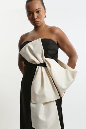 Karen Millen Archive Collection - Plus Size Bow Detail One Shoulder Crepe Woven Midi Dress