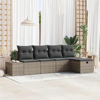 vidaXL Vidaxl - Conjunto De Sof&aacute; De Jard&iacute;n Con Coj&iacute;n 5 Pcs Gris Polirat&aacute;n