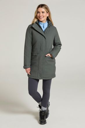 Mountain Warehouse Rain On WoMens Padded Jacket Waterproof Breathable Hooded Rain Coat Khaki - Size 18 UK