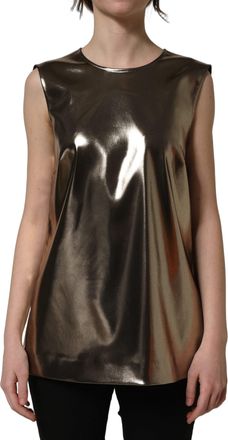 Dolce & Gabbana Womens Metallic Bronze Roundneck Sleevelesstank Top Acetate Nylon Elastane