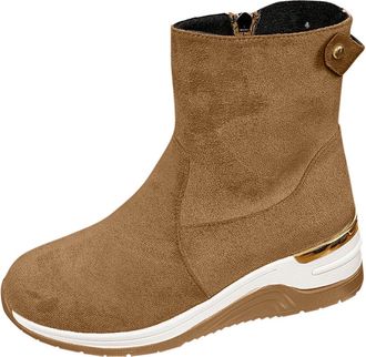 Generic Ankle Boots for Women Wedge Heel Casual Short Booties Faux Suede Solid Color Stylish Non-Slip Side Zipper Comfortable Walking Booties Fall Winter