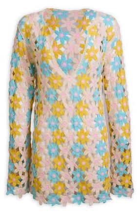 Saachi Floral Crochet Cover-Up Caftan in Multi at Nordstrom Rack