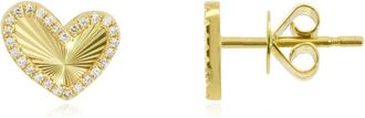 The Lovery Asymmetrical Fluted Gold Diamond Heart Stud Earrings