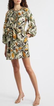 Ciebon Print Long Sleeve Pintuck Minidress in Cream Multi at Nordstrom Rack, Size X-Small