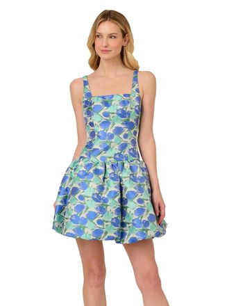 Adrianna Papell Tulip Jacquard Short Dress In Blue Green Multi