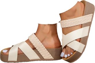 Generic Platform Slide Sandals for Women 2026 Casual Trendy Open Toe Elastic Cross Strap Sandals Suede Leather Flat Slippers with Arch Support Comfortable Sum