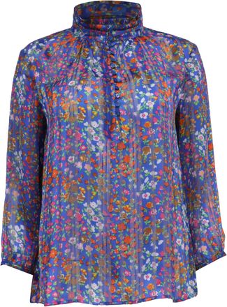 BA&SH Ba & Sh Floral-Print Mock Neck Blouse in Multicolor Polyester