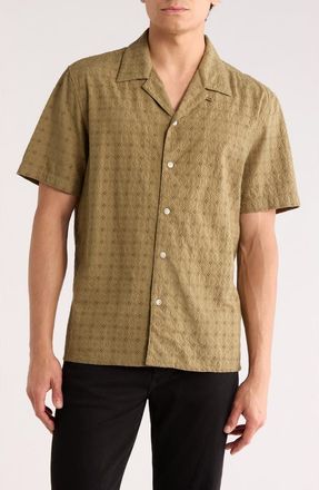 Bonobos Riviera Short Sleeve Cotton Shirt in Olive Green Eyelet at Nordstrom Rack, Size Xx-Large