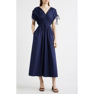 Vince Camuto Cotton Poplin Ruched Tie Shoulder Dress in Navy at Nordstrom, Size 12