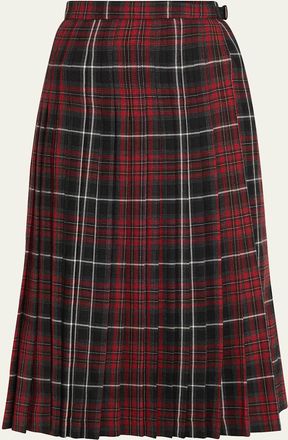 Burberry Check Pleated Wrap Midi Skirt