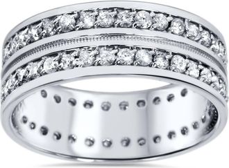 Pompeii3 1 1/2ct Mens Diamond Eternity Ring Milgrain Accent 10K White Gold Size Selectable