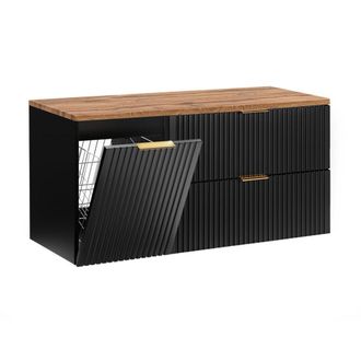 Petits Meubles Mueble bajo lavabo 120cm cesto de ropa paneles mdf negro y madera