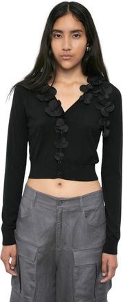 Meimeij Bloemen Inzet Cardigan - Dames - Vesten - Zwart - M - Truien & Vesten