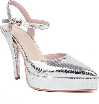 Generic Womens High Heeled Wedding Bridal Shoes Pointed Toe Slingback Dress Sandals Patent Leather Platform Party Prom Pumps with Buckle,Silver,5.5 UK