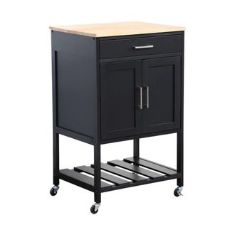 Sweeek Carrito de cocina con encimera de madera de pino, negro