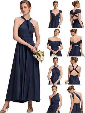 Ever-pretty Multiway Bridesmaid Dress Maxi Dress with Bandeau Infinity Evening Gown Navy Blue One Size Plus