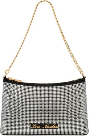 Love Moschino Borsa a spalla con cristalli e catena - Nero