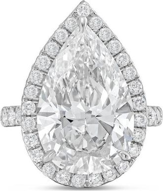 Diana M. Jewels Platinum 6cts pear lab grown diamond halo ring with pave band