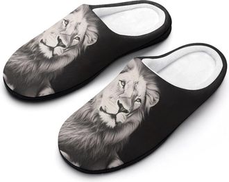 Generic Black And White Liones Mens Slippers Comfortable And Non-slip Cotton Slipper Shoe for House