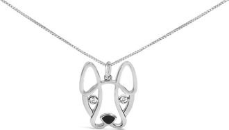House of Brilliance Silver Diamond Accent and Black Enamel French Bullldog Pendant Necklace inch at Nordstrom