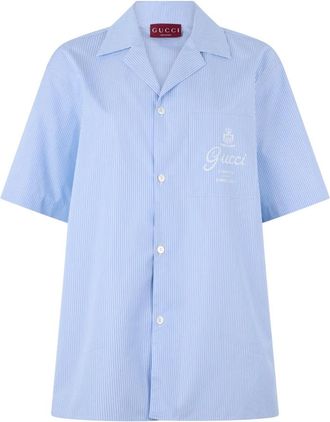 Gucci Short Sleeve Shirts, male, Blue, Size: L Printed Cotton Poplin Bowling Shirt