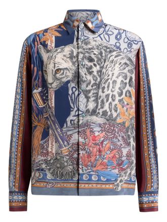 Etro leopard-print silk shirt - Blue