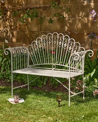 Dibor Vintage Style Grey Iron Outdoor Garden Furniture Bench | Size: Large