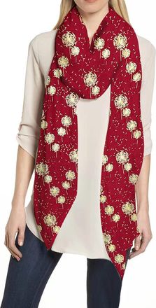 Lina & Lily Dandelion Metallic Foil Womens Scarf Shawl Lightweight (Red-Gold)