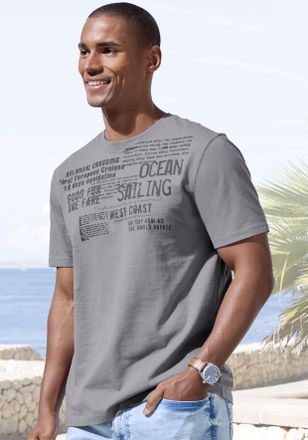 John Devin T-Shirt JOHN DEVIN mit Print, Herren, Gr. M (48/50), grau, Slub, Obermaterial: 100% Baumwolle, bedruckt, regular fit, Rundhals, abgesteppte Kante, Shi