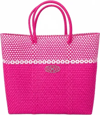 Lola's Bag Medium Striped Tote Bag In Pink