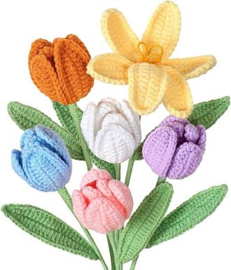 OEM Ramo De Flores De Ganchillo 6 Tulipanes Tejidos Regalo Y Decoraci&oacute;n Del Hogar