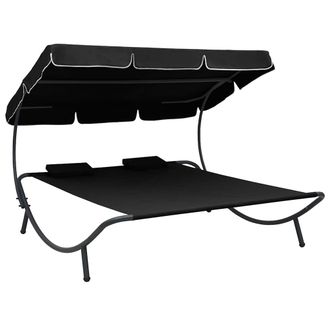 vidaXL Tumbona De Jard&iacute;n Con Toldo Y Cojines Negro Vidaxl