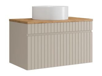 Vente-Unique Mueble de ba&ntilde;o suspendido estriado beige con lavabo sobre encimera redondo - 80 cm - SATARA
