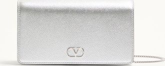 Valentino Garavani Mini Borsa A Tracolla VLogo Signature In Vitello Granato Laminato Donna SILVER UNI