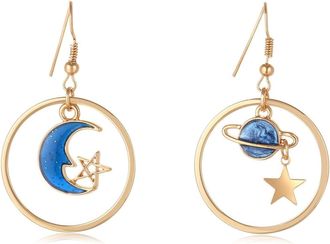 Generic 1 Pairs Moon Star Earrings Dangle Earth Planet Asymmetrical Drop Earrings Astronaut Stud Earrings Jewelry for Women s Durability and Fashion Multicolo