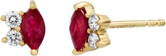 Bony Levy El Mar 18K 0.38 Ct. Tw. Diamond & 2 Marquise Ruby Stud Earring