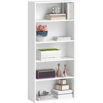 HOMCOM Homcom - librería de 5 niveles estantería de libros con 3 estantes ajustables para sala de estar oficina dormitorio 60x24x133,5 cm blanco