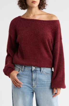 Abound Eyelash Knit Off-the-Shoulder Sweater in Burgundy Tannin at Nordstrom Rack, Size Large
