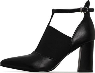 Cesare Gaspari Verhoogde T-strap blokhakken - Dames - Pumps - Zwart - 37 EU - Leer - Schoenen