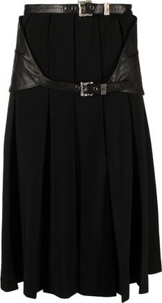 Enfants Riches Deprimes box-pleated belted midi skirt - women - Virgin Wool/Lamb Skin - S - Black
