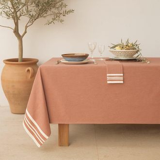 Febronie Mantel + 8 servilletas algod&oacute;n rosa arcilla 180x350