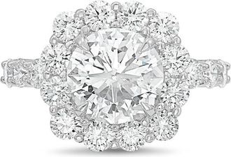 Diana M. Jewels 14kt white gold 5.00cts Lab-Grown Round Diamond Halo Ring with Diamond Band