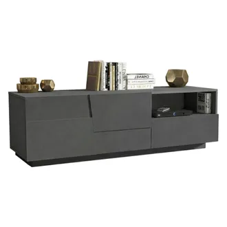 Dmora Dmora - Mueble Tv Velio, Aparador Bajo De Sal&oacute;n Con 2 Puertas Y 1 Caj&oacute;n, Base Para Mueble Tv, 150x44h46 Cm, Antracita, Con Embalaje Reforzado