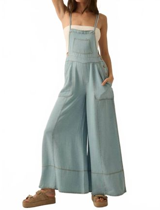 Promesa Denim Wide-Leg Overall Jumpsuit In Light Chambray