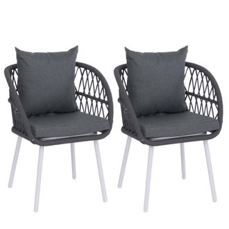 Hhg [nunca Usado] Juego De 2 Sillas De Jard&iacute;n Hhg-393, Sillones De Jard&iacute;n Con Reposabrazos, Entramado De Aluminio Rope, Estructura En Gris Claro, Tapizado