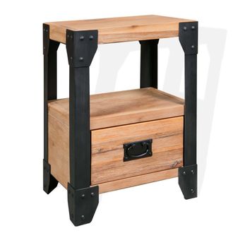 vidaXL Vidaxl - Mesita De Noche De Madera Maciza Acacia Y Acero 40x30x54 Cm